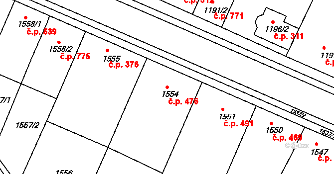Šardice 476 na parcele st. 1554 v KÚ Šardice, Katastrální mapa