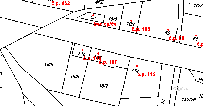 Třebusice 107 na parcele st. 105 v KÚ Třebusice, Katastrální mapa