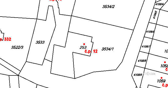 Kozlovice 12 na parcele st. 253 v KÚ Kozlovice, Katastrální mapa