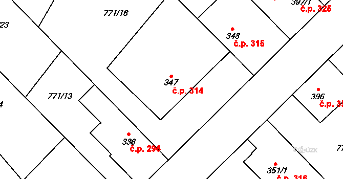 Cerhenice 314 na parcele st. 347 v KÚ Cerhenice, Katastrální mapa