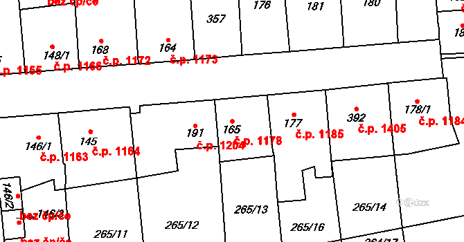 Švermov 1178, Kladno na parcele st. 165 v KÚ Hnidousy, Katastrální mapa