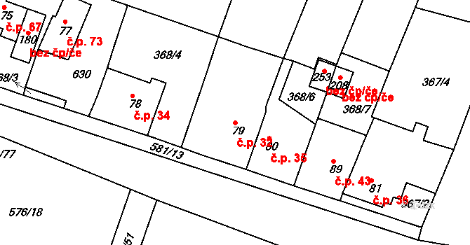 Drahkov 32, Modlany na parcele st. 79 v KÚ Kvítkov u Modlan, Katastrální mapa