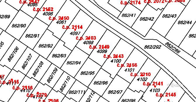 Blansko 2143 na parcele st. 4099 v KÚ Blansko, Katastrální mapa