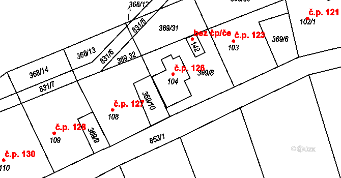 Pavlovice 126, Planá na parcele st. 104 v KÚ Pavlovice nad Mží, Katastrální mapa