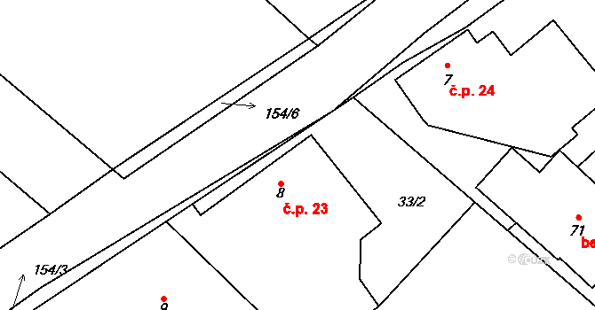 Olešnice 23, Bouzov na parcele st. 8 v KÚ Olešnice u Bouzova, Katastrální mapa