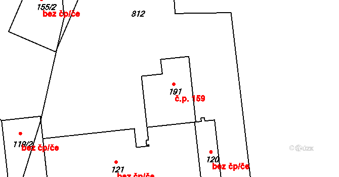 Dubné 159 na parcele st. 191 v KÚ Dubné, Katastrální mapa