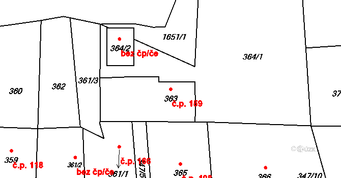 Pržno 159 na parcele st. 363 v KÚ Pržno u Vsetína, Katastrální mapa