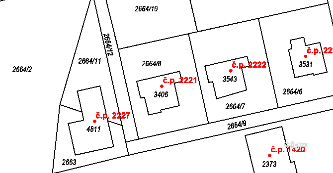 Rožnov pod Radhoštěm 2221 na parcele st. 3406 v KÚ Rožnov pod Radhoštěm, Katastrální mapa