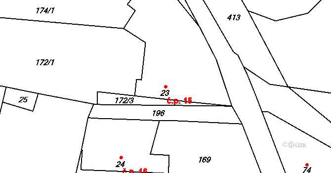 Bartoušov 15, Jičíněves na parcele st. 23 v KÚ Bartoušov u Jičíněvsi, Katastrální mapa