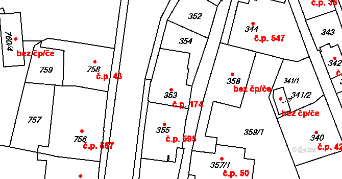 Žamberk 174 na parcele st. 353 v KÚ Žamberk, Katastrální mapa