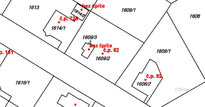 Nový Bohumín 82, Bohumín na parcele st. 1609/2 v KÚ Nový Bohumín, Katastrální mapa