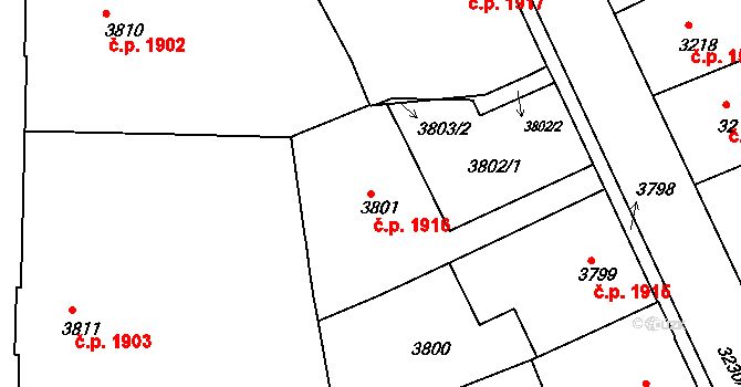 Černá Pole 1916, Brno na parcele st. 3801 v KÚ Černá Pole, Katastrální mapa