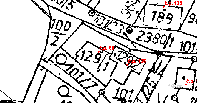 Těmice 66 na parcele st. 129/1 v KÚ Těmice u Kamenice nad Lipou, Katastrální mapa
