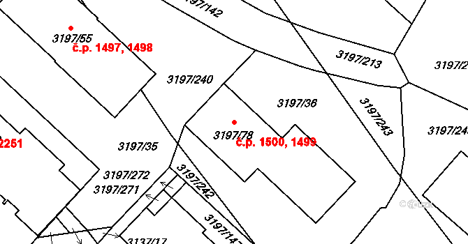Pelhřimov 1499,1500 na parcele st. 3197/78 v KÚ Pelhřimov, Katastrální mapa