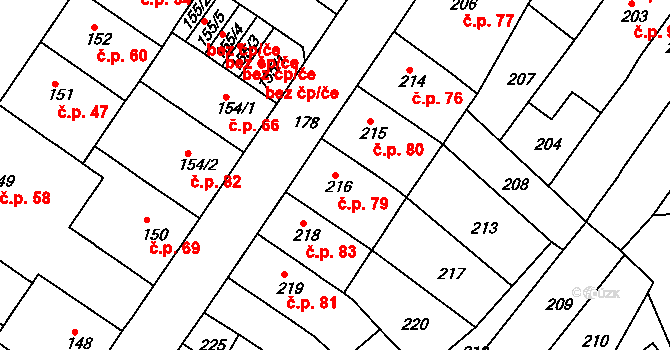 Prosetice 79, Teplice na parcele st. 216 v KÚ Prosetice, Katastrální mapa