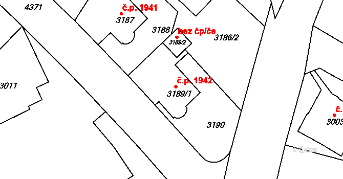 Teplice 1942 na parcele st. 3189/1 v KÚ Teplice, Katastrální mapa