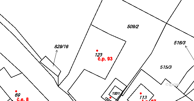 Javorná 93, Bochov na parcele st. 123 v KÚ Javorná u Toužimi, Katastrální mapa