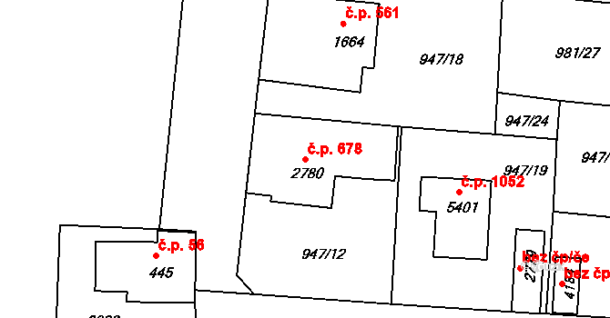 Plzeňské Předměstí 678, Rokycany na parcele st. 2780 v KÚ Rokycany, Katastrální mapa