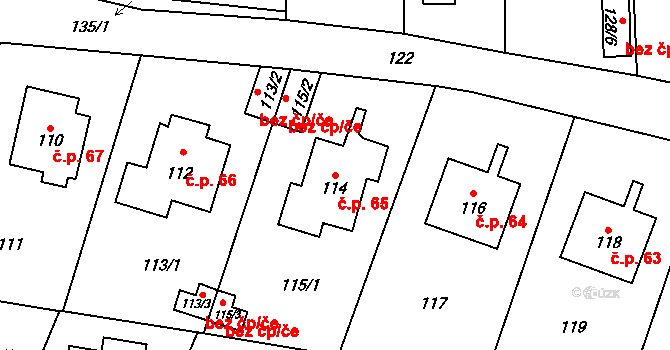 Křeslice 65, Praha na parcele st. 114 v KÚ Křeslice, Katastrální mapa