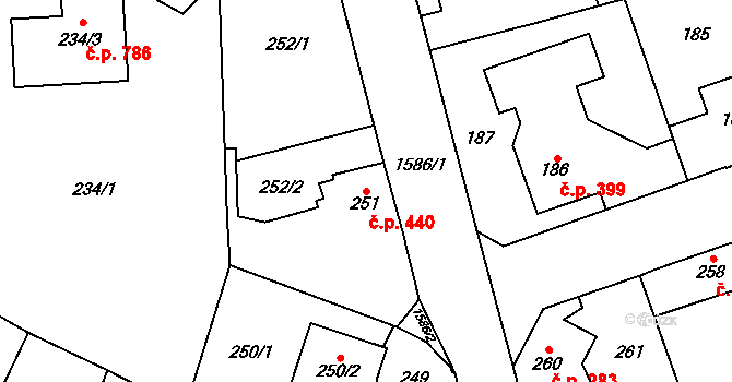 Řeporyje 440, Praha na parcele st. 251 v KÚ Řeporyje, Katastrální mapa