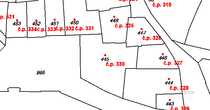 Malá Strana 330, Praha na parcele st. 445 v KÚ Malá Strana, Katastrální mapa