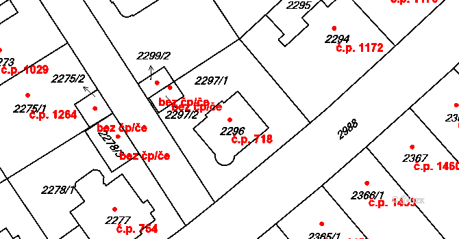 Nusle 718, Praha na parcele st. 2296 v KÚ Nusle, Katastrální mapa