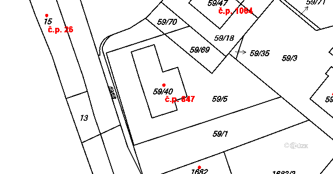 Kunratice 847, Praha na parcele st. 59/40 v KÚ Kunratice, Katastrální mapa
