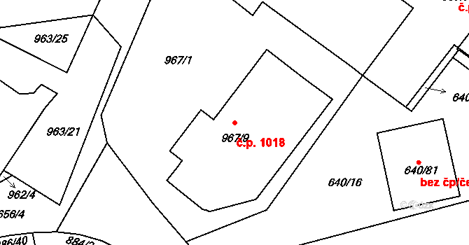 Hlubočepy 1018, Praha na parcele st. 967/9 v KÚ Hlubočepy, Katastrální mapa