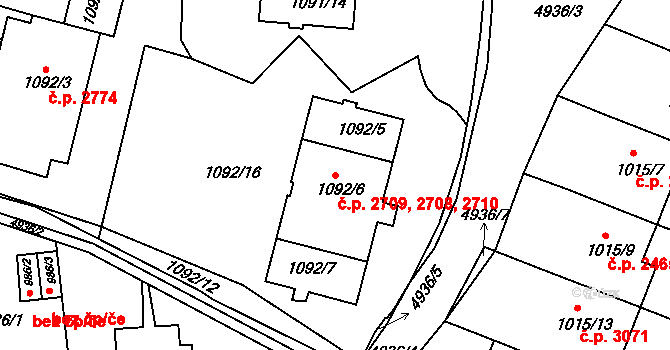 Smíchov 2708,2709,2710, Praha na parcele st. 1092/6 v KÚ Smíchov, Katastrální mapa