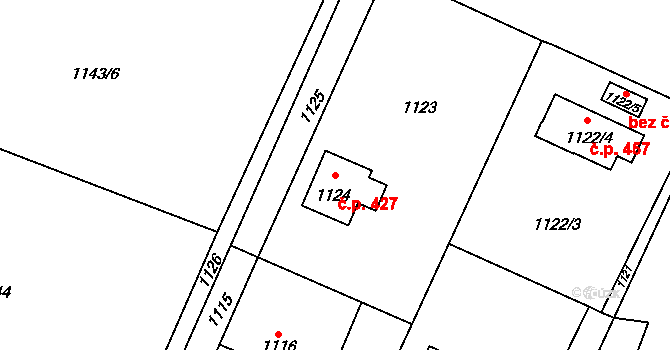 Rumburk 2-Horní Jindřichov 427, Rumburk na parcele st. 1124 v KÚ Horní Jindřichov, Katastrální mapa