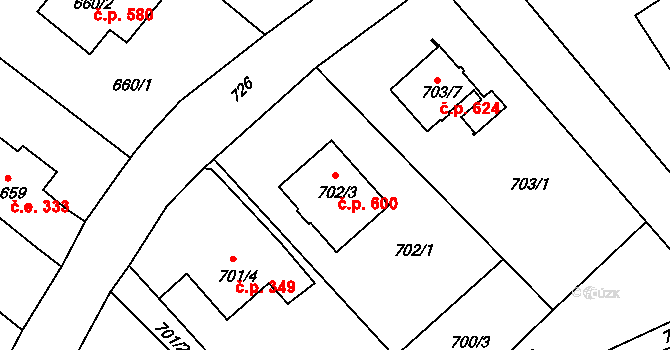 Rumburk 1 600, Rumburk na parcele st. 702/3 v KÚ Rumburk, Katastrální mapa