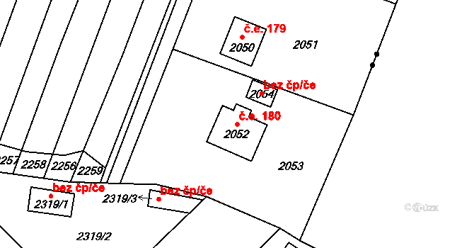Křimice 180, Plzeň na parcele st. 2052 v KÚ Křimice, Katastrální mapa