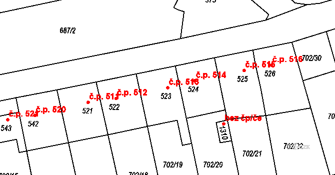 Parník 513, Česká Třebová na parcele st. 523 v KÚ Parník, Katastrální mapa
