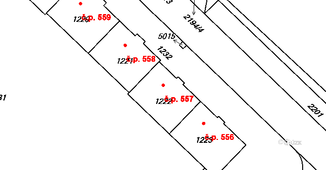 Město 557, Havířov na parcele st. 1222 v KÚ Havířov-město, Katastrální mapa
