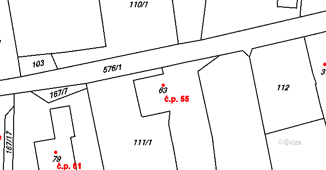Zboží 55, Dvůr Králové nad Labem na parcele st. 63 v KÚ Zboží u Dvora Králové, Katastrální mapa