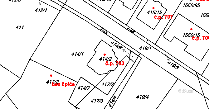 Miřetice u Klášterce nad Ohří 763, Klášterec nad Ohří na parcele st. 414/2 v KÚ Miřetice u Klášterce nad Ohří, Katastrální mapa
