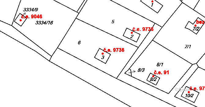 Střekov 9736, Ústí nad Labem na parcele st. 3 v KÚ Nová Ves, Katastrální mapa