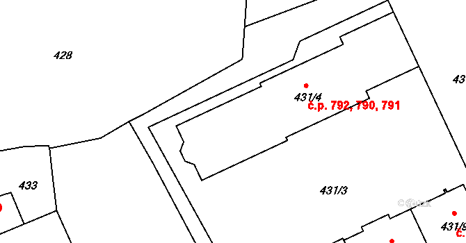 Planá nad Lužnicí 790,791,792 na parcele st. 431/4 v KÚ Planá nad Lužnicí, Katastrální mapa