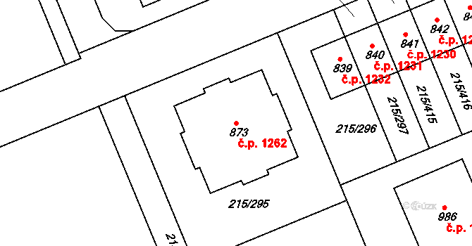 Rudná 1262 na parcele st. 873 v KÚ Hořelice, Katastrální mapa