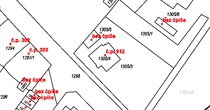 Teplické Předměstí 912, Bílina na parcele st. 1305/4 v KÚ Bílina, Katastrální mapa