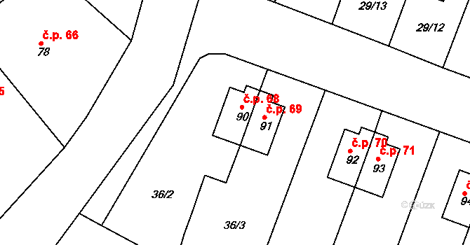 Rudolec 68, Březová na parcele st. 90 v KÚ Rudolec u Březové, Katastrální mapa