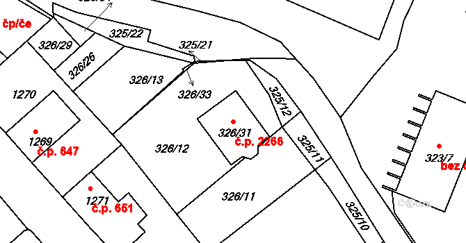 Pelhřimov 2266 na parcele st. 326/31 v KÚ Pelhřimov, Katastrální mapa