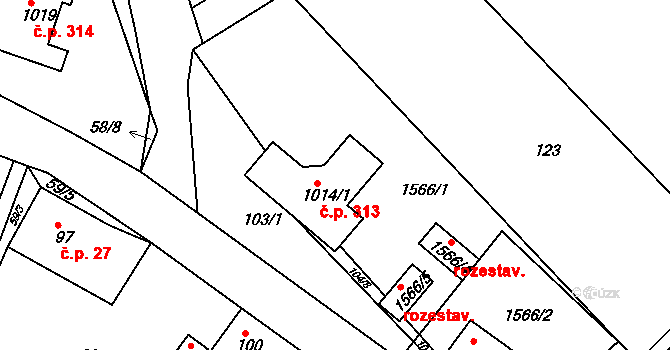 Lubná 313 na parcele st. 1014/1 v KÚ Lubná u Rakovníka, Katastrální mapa