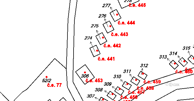 Malé Žernoseky 441 na parcele st. 274 v KÚ Malé Žernoseky, Katastrální mapa