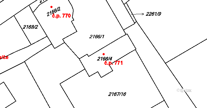 Loštice 771 na parcele st. 2166/4 v KÚ Loštice, Katastrální mapa