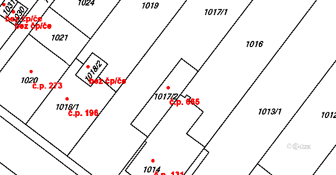 Jaktař 665, Opava na parcele st. 1017/2 v KÚ Jaktař, Katastrální mapa