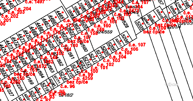 Hodonín 103 na parcele st. 5210 v KÚ Hodonín, Katastrální mapa