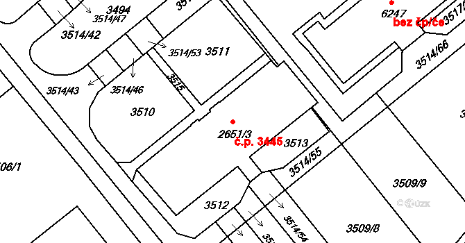 Kroměříž 3445 na parcele st. 2651/3 v KÚ Kroměříž, Katastrální mapa