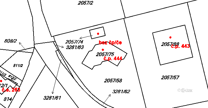 Strkov 444, Planá nad Lužnicí na parcele st. 2057/75 v KÚ Planá nad Lužnicí, Katastrální mapa