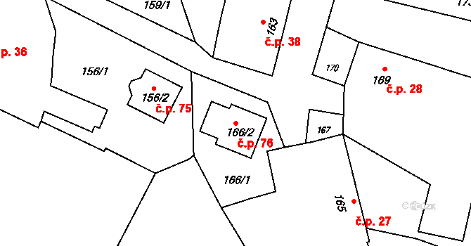 Lazce 76, Troubelice na parcele st. 166/2 v KÚ Lazce u Troubelic, Katastrální mapa